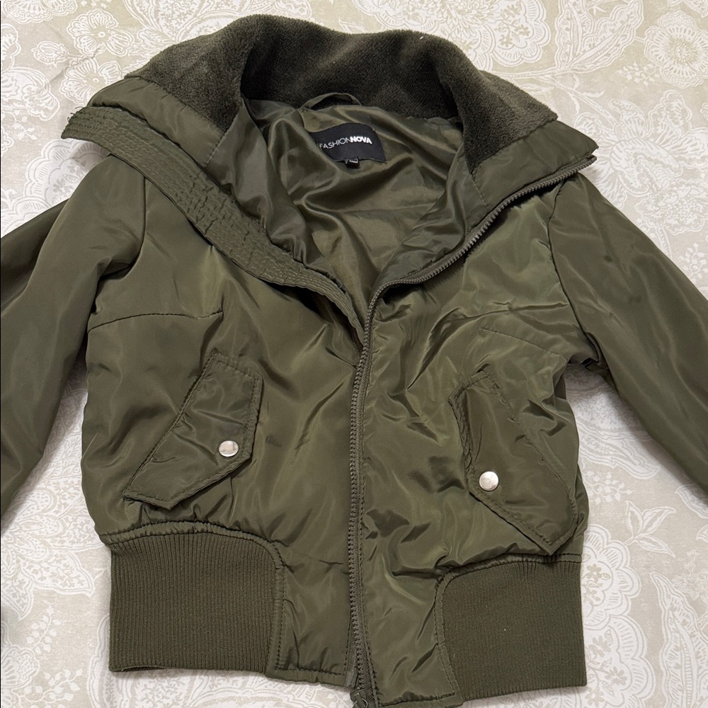 Fashion Nova Olive Green Bomber Jacket